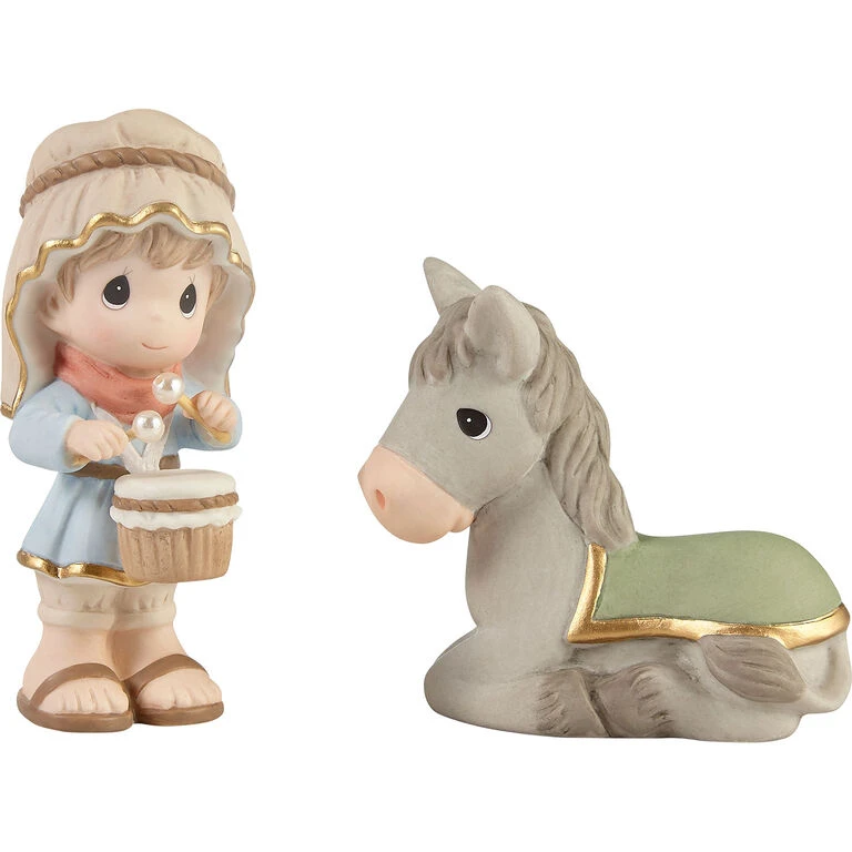 Precious Moments Little Drummer Boy And Donkey Figurines, Set Of 2 3 Precious Moments Little Drummer Boy And Donkey Figurines, Set Of 2