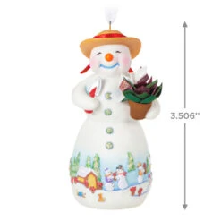 Hallmark Snowtop Lodge Terran S. Gardner Porcelain Ornament -Home Improvement Store Snowman with Flower Pot Keepsake Ornament 2299QXR8119 03