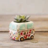 Natural Life Faux Succulent In Van Planter, 2" -Home Improvement Store Tiny VW Van Ceramic Planter With Faux Succulent PLNT059 01